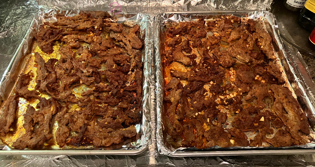 Pork almost done on the baking sheet